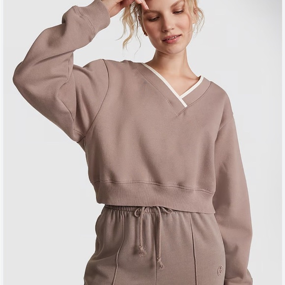 PINK Victoria's Secret Tops - PINK Premium Fleece V-Neck Pullover